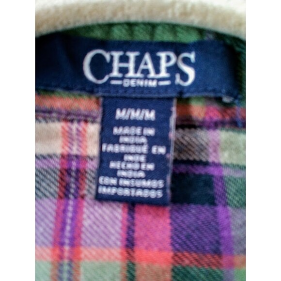 Chaps Denim Flannel Shirt Women's Size M lightweight Plaid Long Sleeve Button up - Picture 3 of 3